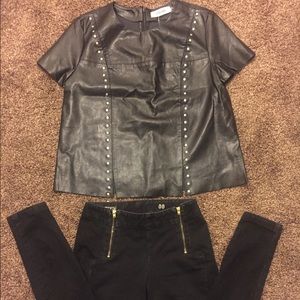 Do+Be Black Studded Faux Leather Top
